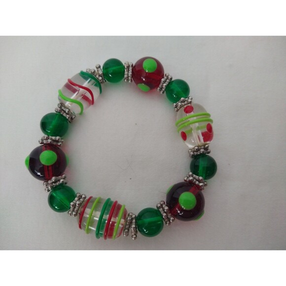 ART to Wear GLASS BEAD CHRISTMAS holiday jewelry STRETCH BRACELET Lampwork - Picture 2 of 6